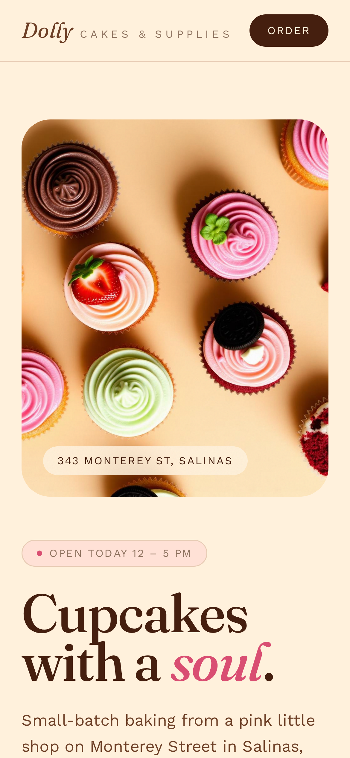 Dolly Delights website shown on a phone screen