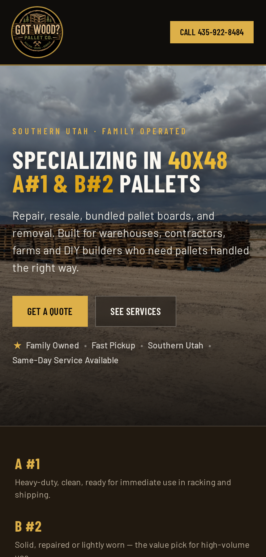 Got Wood Pallet Co. website shown on a phone screen